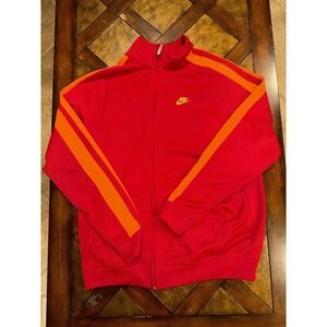 Nike Jacket Mens XL Red Orange Stripe Logo Swoosh Running Football Full Zip Y2K